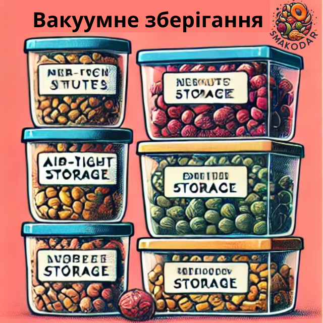 Горіхи та сухофрукти у герметичних контейнерах для зберігання свіжості
